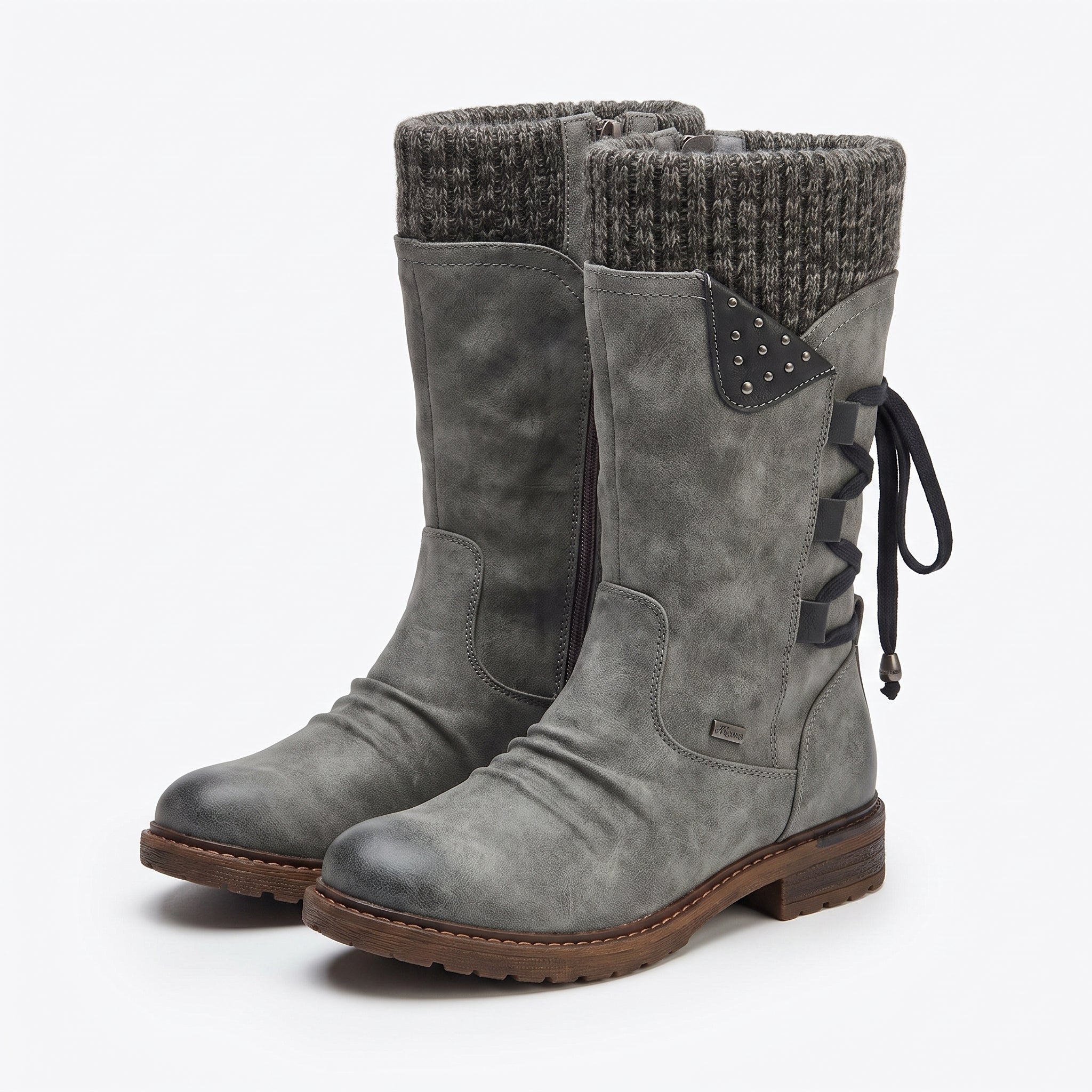 Women's Winter Boots Mid-Calf Knitted Cuff Side Zipper - studio