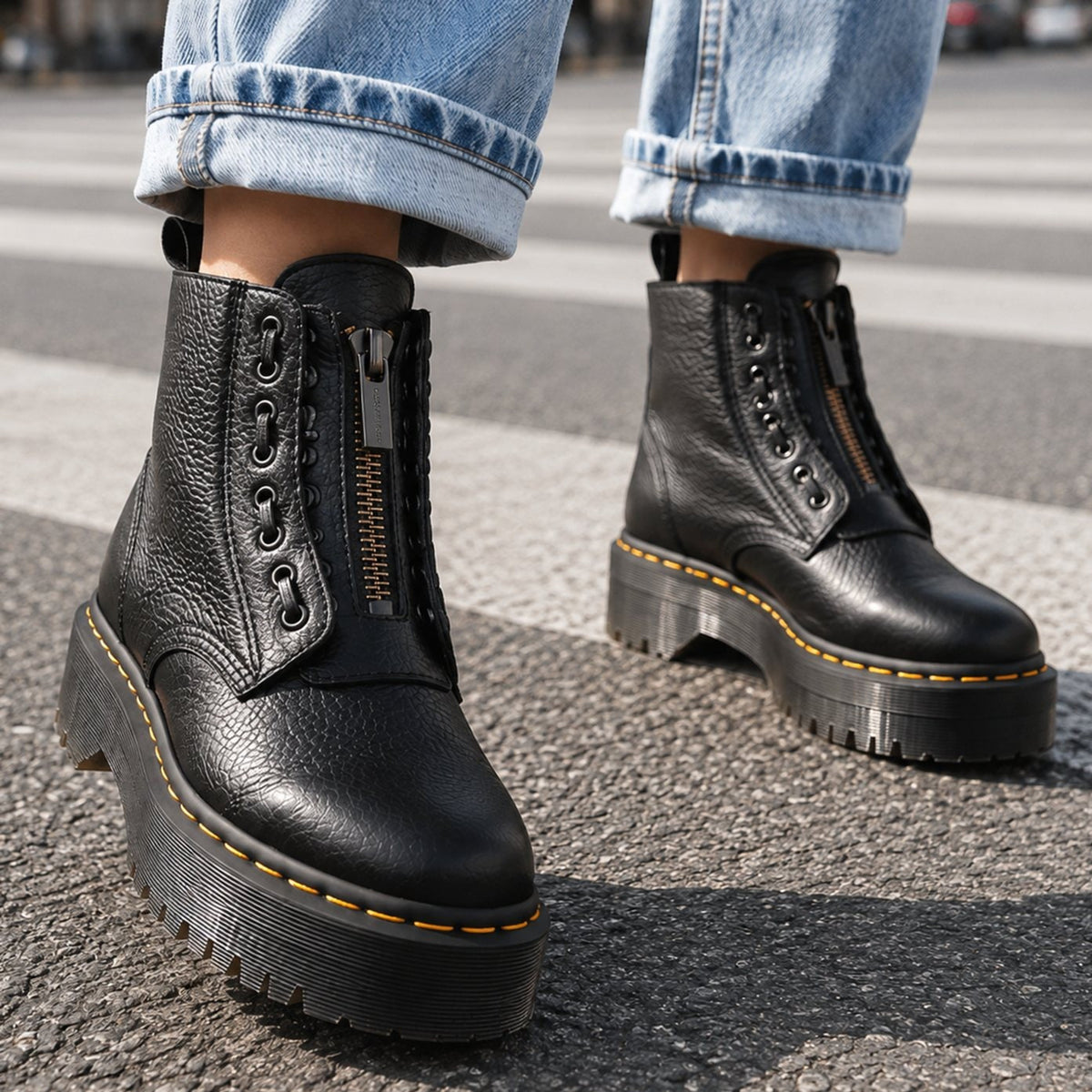 Women's Chunky Platform Lace-Panel Front-Zip Ankle Boots - Image 1