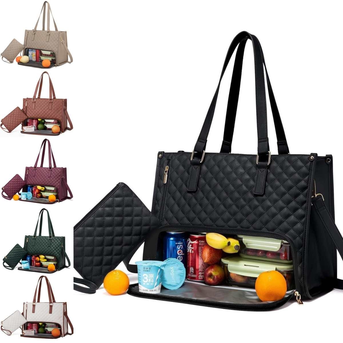 Women's Lunch Bag Insulated Lunch Tote Bag Laptop Bag Quilted Pouch - Image 12