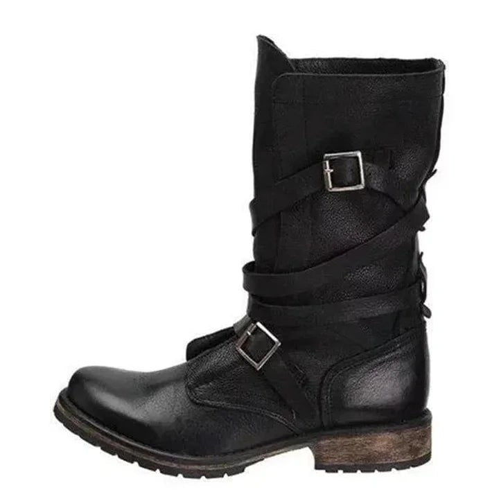 Women's Motorcycle Boots Retro Biker Buckle - Image 2