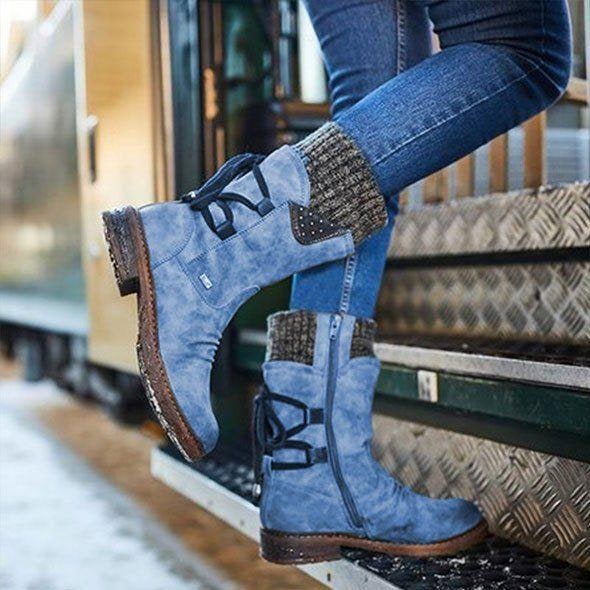 Women's Winter Boots Mid-Calf Knitted Cuff Side Zipper - Image 5