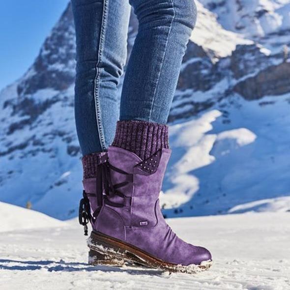 Women's Winter Boots Mid-Calf Knitted Cuff Side Zipper - Image 8