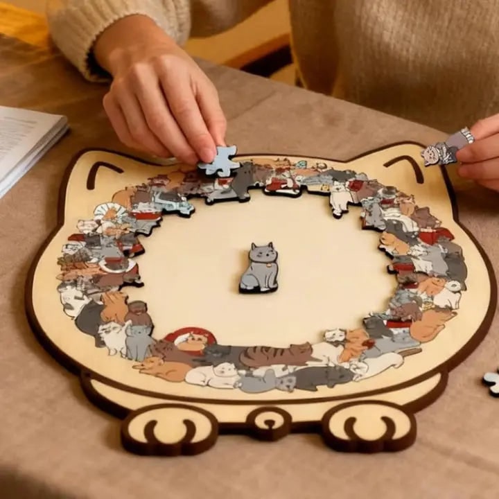 Wooden Cat Puzzle 135 Piece Morandi Wood Jigsaw For Adults - Image 1