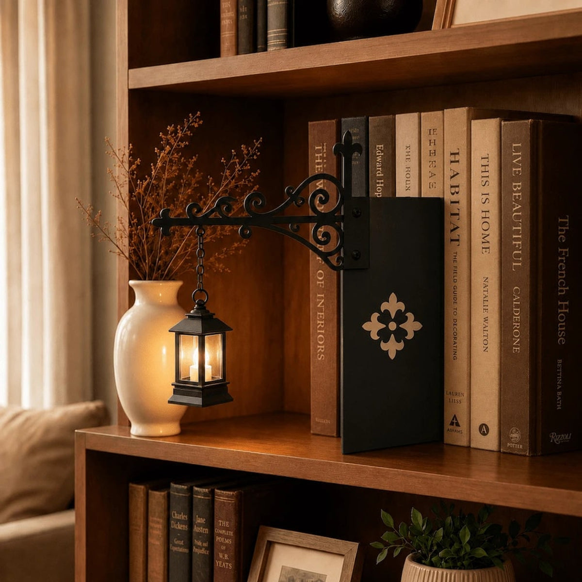 Wrought Iron Pendant Bookshelf Light With Ornate Bracket - Image 2