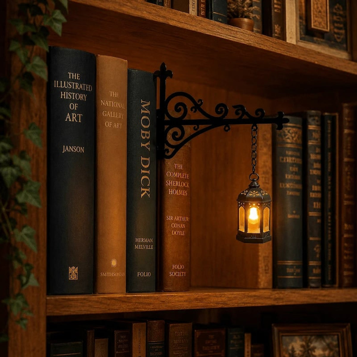 Wrought Iron Pendant Bookshelf Light With Ornate Bracket - Image 3