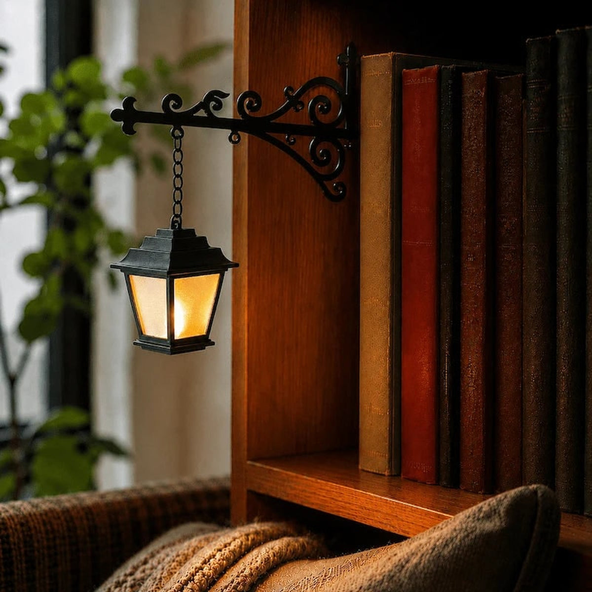 Wrought Iron Pendant Bookshelf Light With Ornate Bracket - Image 4