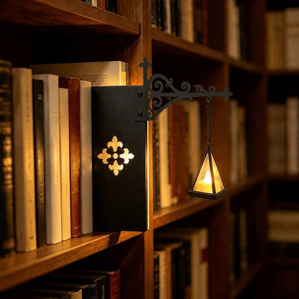Wrought Iron Pendant Bookshelf Light With Ornate Bracket - Image 5