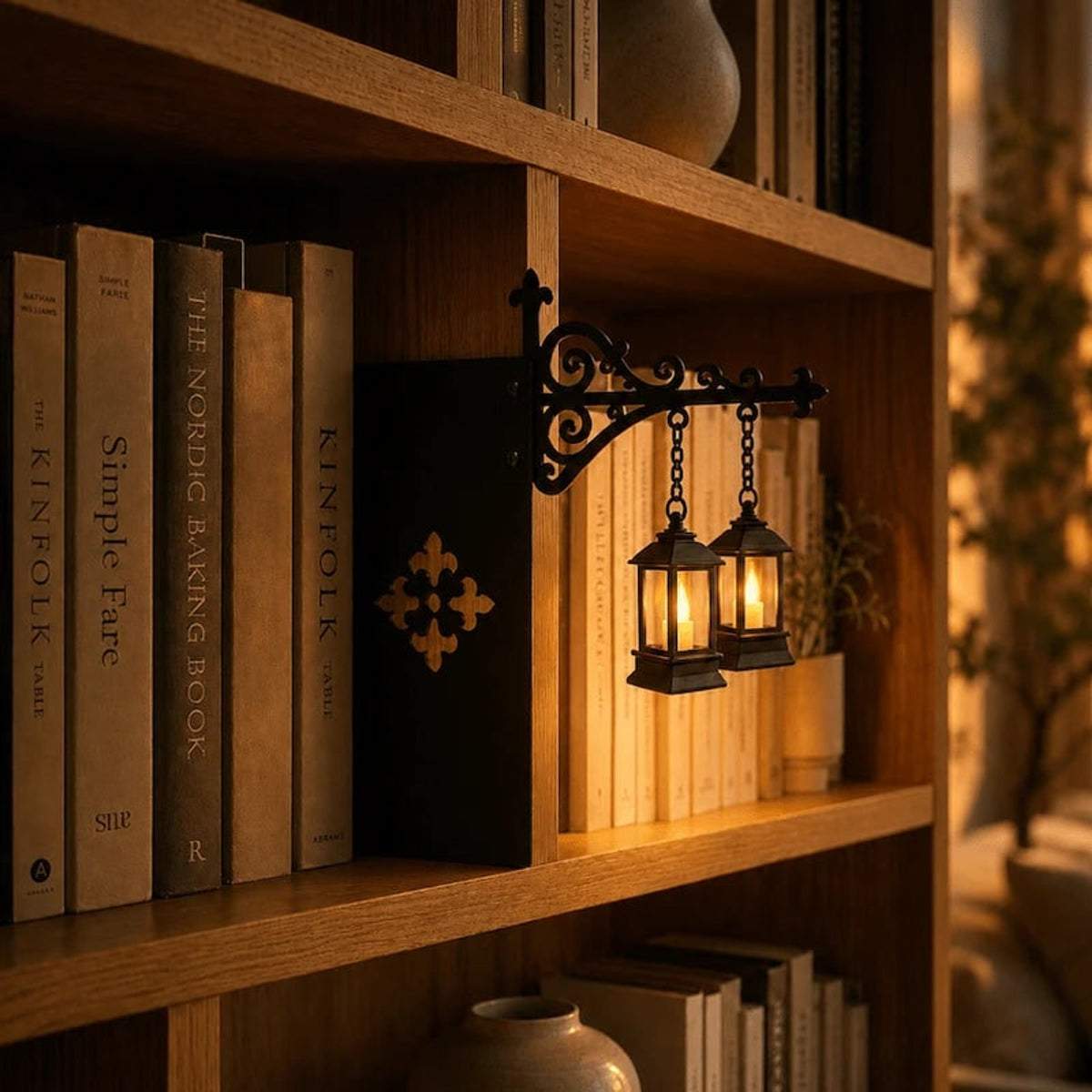 Wrought Iron Pendant Bookshelf Light With Ornate Bracket - Image 6